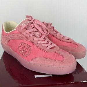 Gucci 40 Sweet Interlocking GG Logo Pink Monogram canvas Lace up sneakers E952